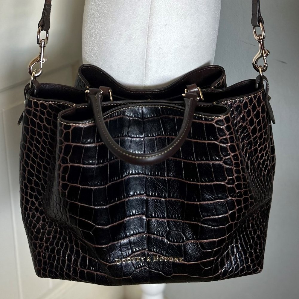 Dooney & Bourke Chocolate Brown Croco Large Barlow Adjustable/Detachable Strap